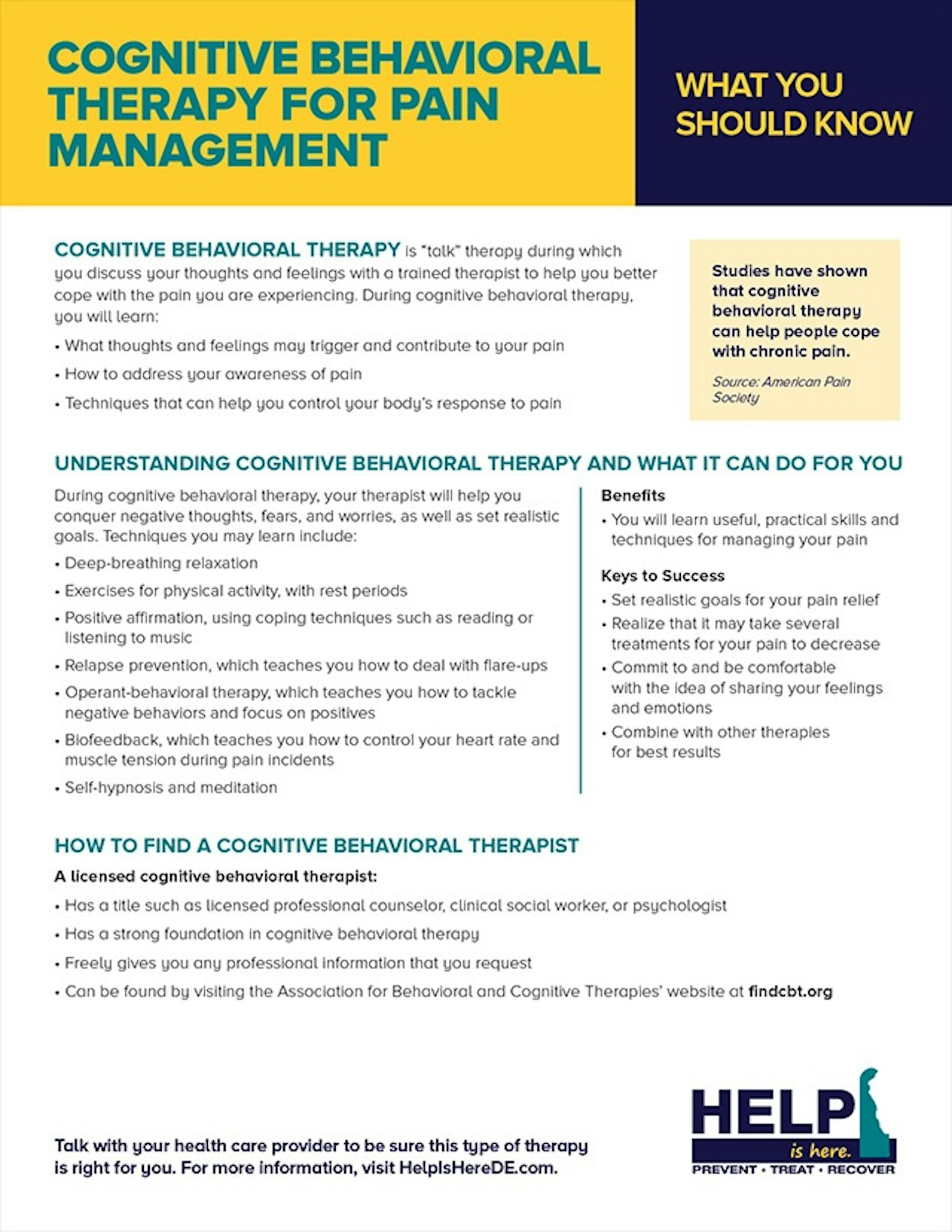 Cognitive Behavioral Therapy for Pain Management