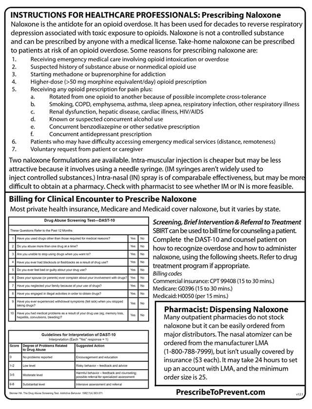 Instructions for Healthcare Professionals: Prescribing Narcan