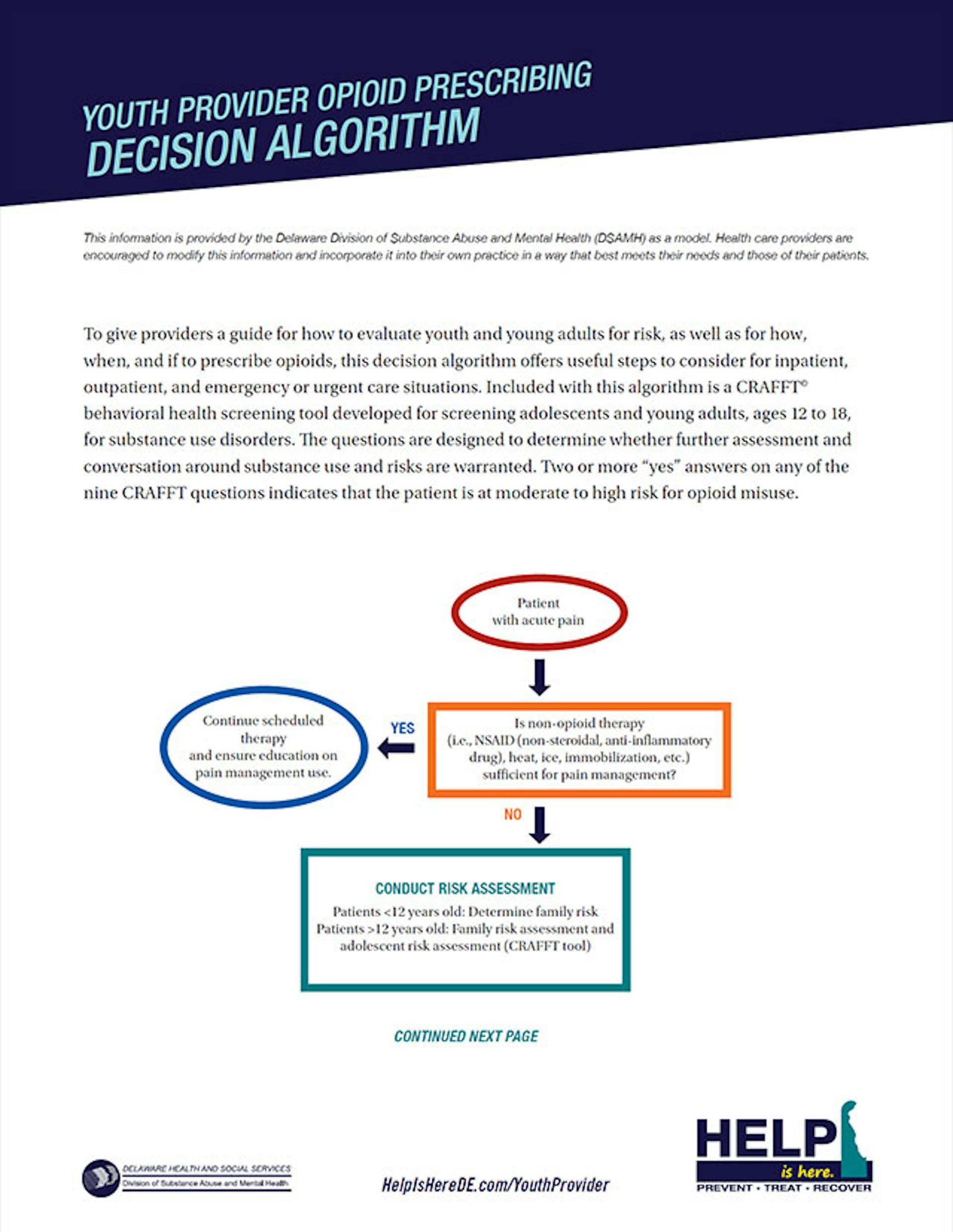 Decision Tree Algorithm for Prescribing Opioids to Youth and Young Adults